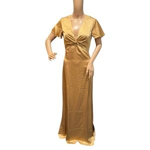 Show Me Your MuMu Rome Twist Gown Gold Maxi Dress Size XXS